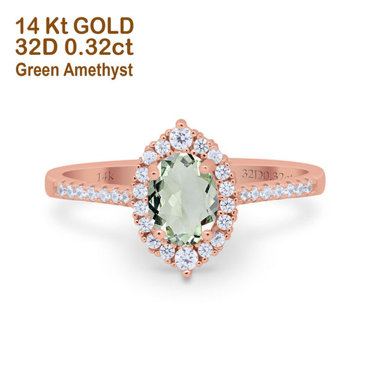 14K Rose Gold 1.53ct Oval Natural Green Amethyst G SI Diamond Engagement Ring Size 6.5