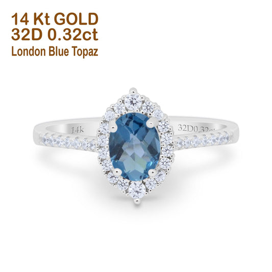 14K White Gold 1.53ct Oval London Blue Topaz G SI Diamond Engagement Ring Size 6.5