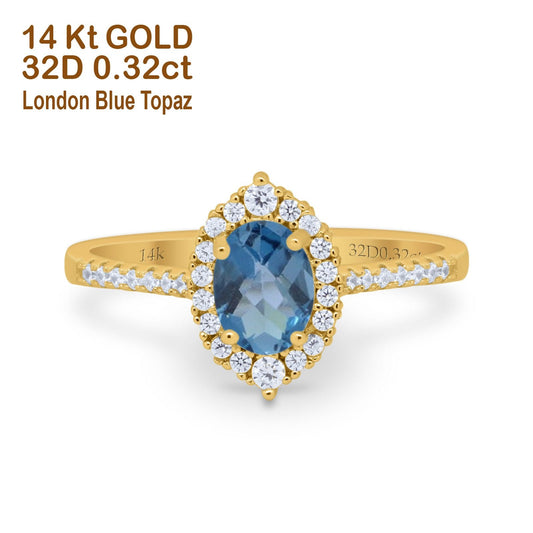 14K Yellow Gold 1.53ct Oval London Blue Topaz G SI Diamond Engagement Ring Size 6.5