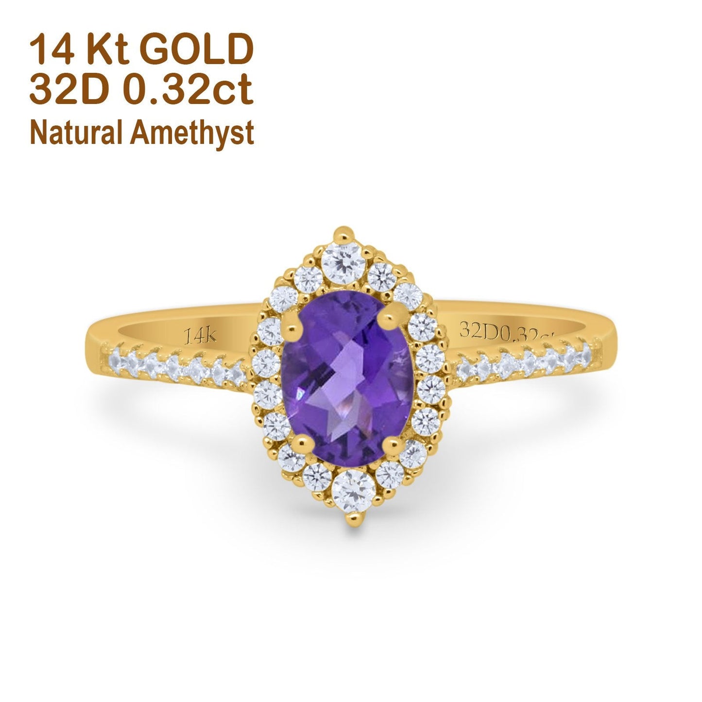 14K Yellow Gold 1.53ct Oval Natural Amethyst G SI Diamond Engagement Ring Size 6.5