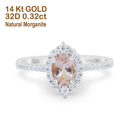 14K White Gold 1.53ct Oval Natural Morganite G SI Diamond Engagement Ring Size 6.5