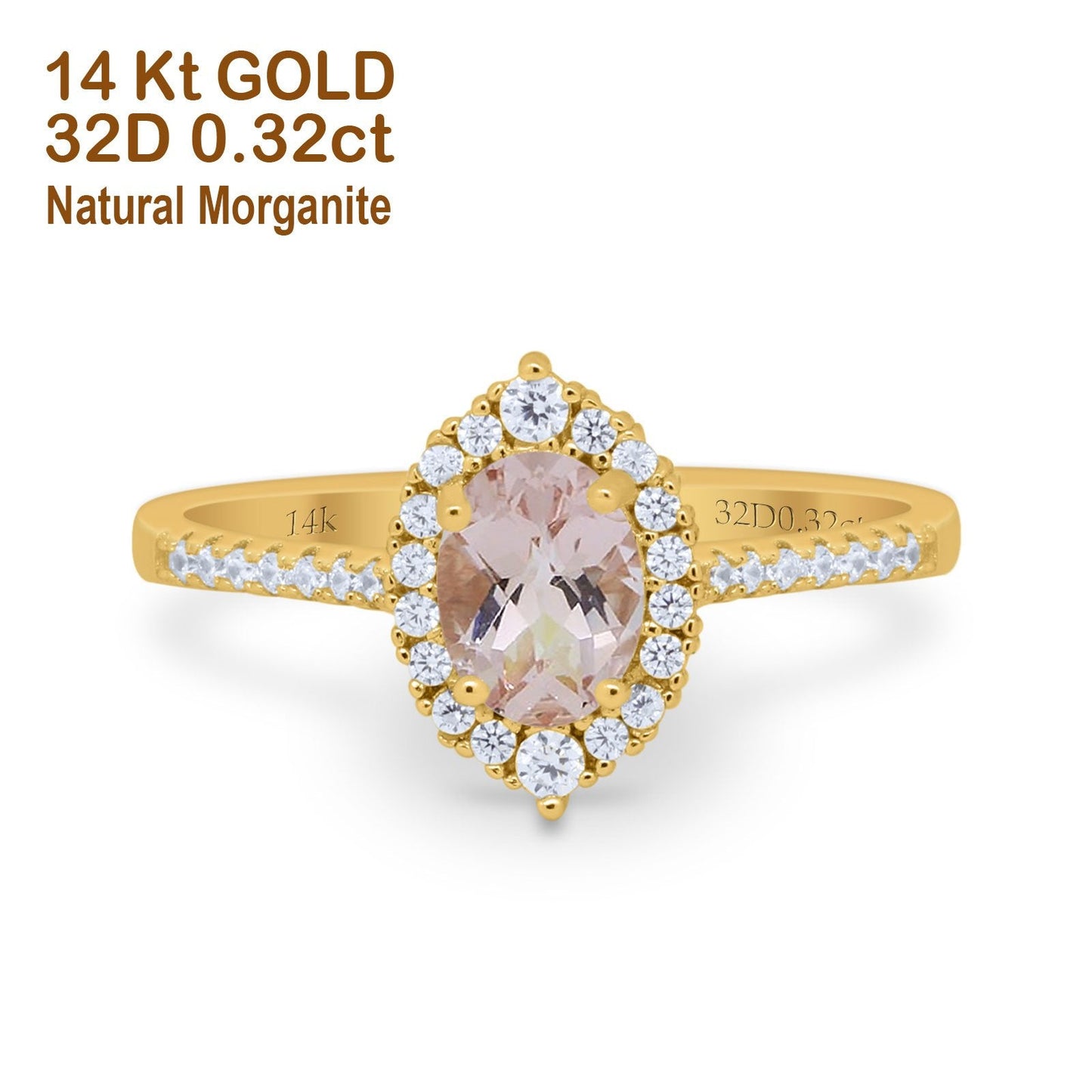 14K Yellow Gold 1.53ct Oval Natural Morganite G SI Diamond Engagement Ring Size 6.5