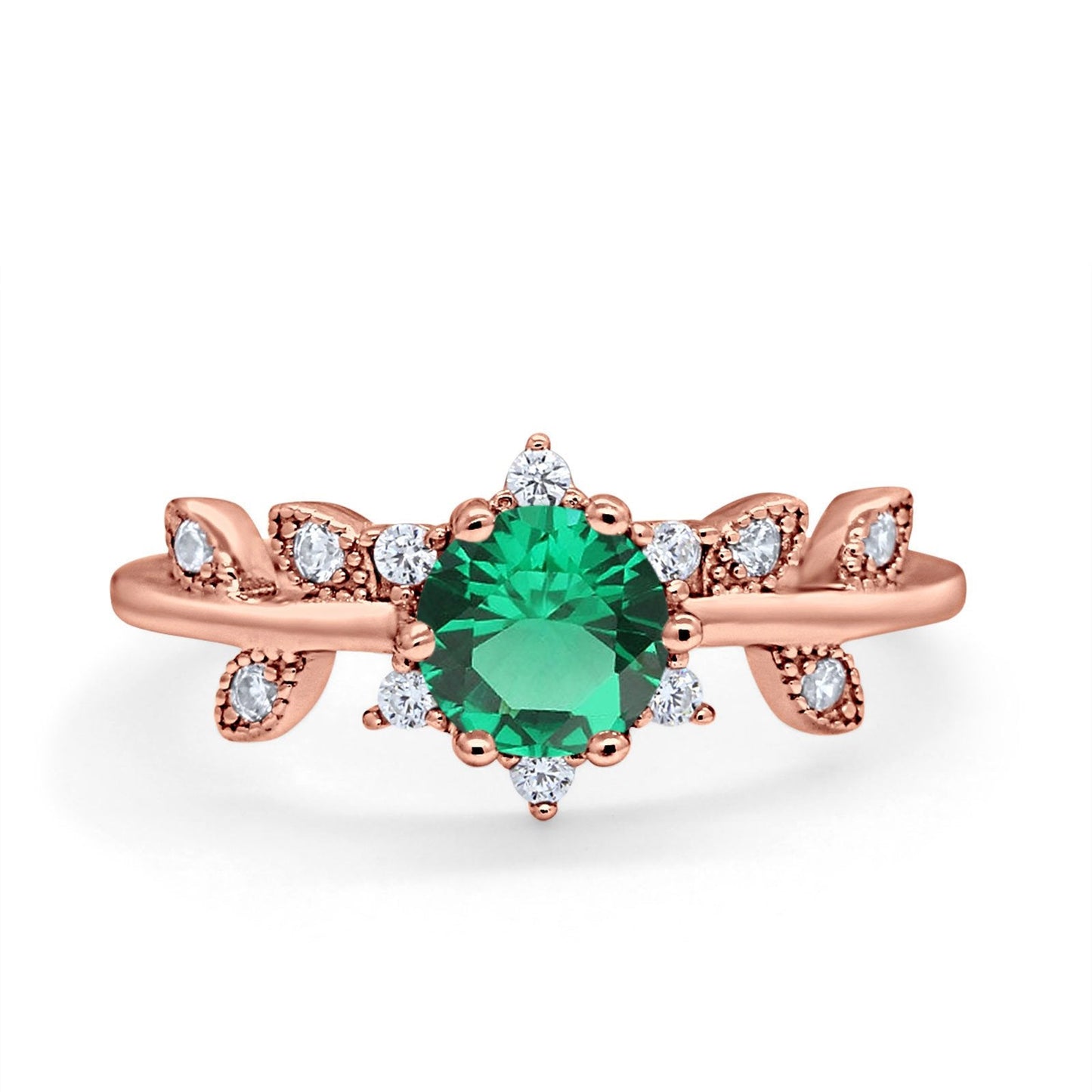 14K Rose Gold Round Nano Emerald G SI 1.02ct Diamond Engagement Ring Size 6.5