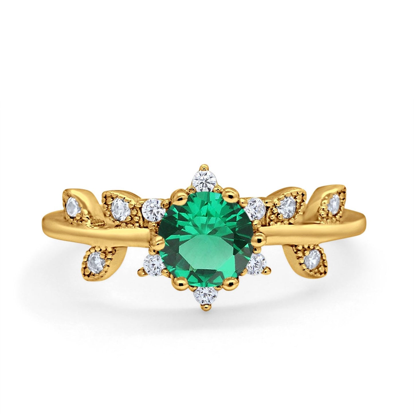 14K Yellow Gold Round Nano Emerald G SI 1.02ct Diamond Engagement Ring Size 6.5