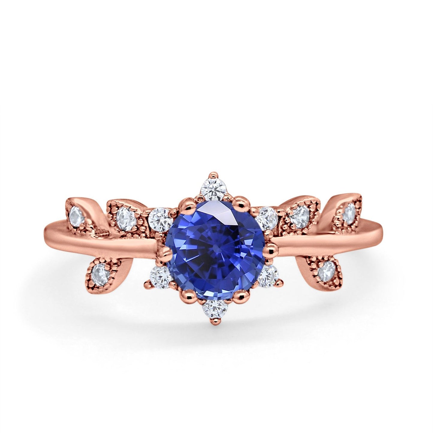 14K Rose Gold Round Nano Blue Sapphire G SI 1.02ct Diamond Engagement Ring Size 6.5