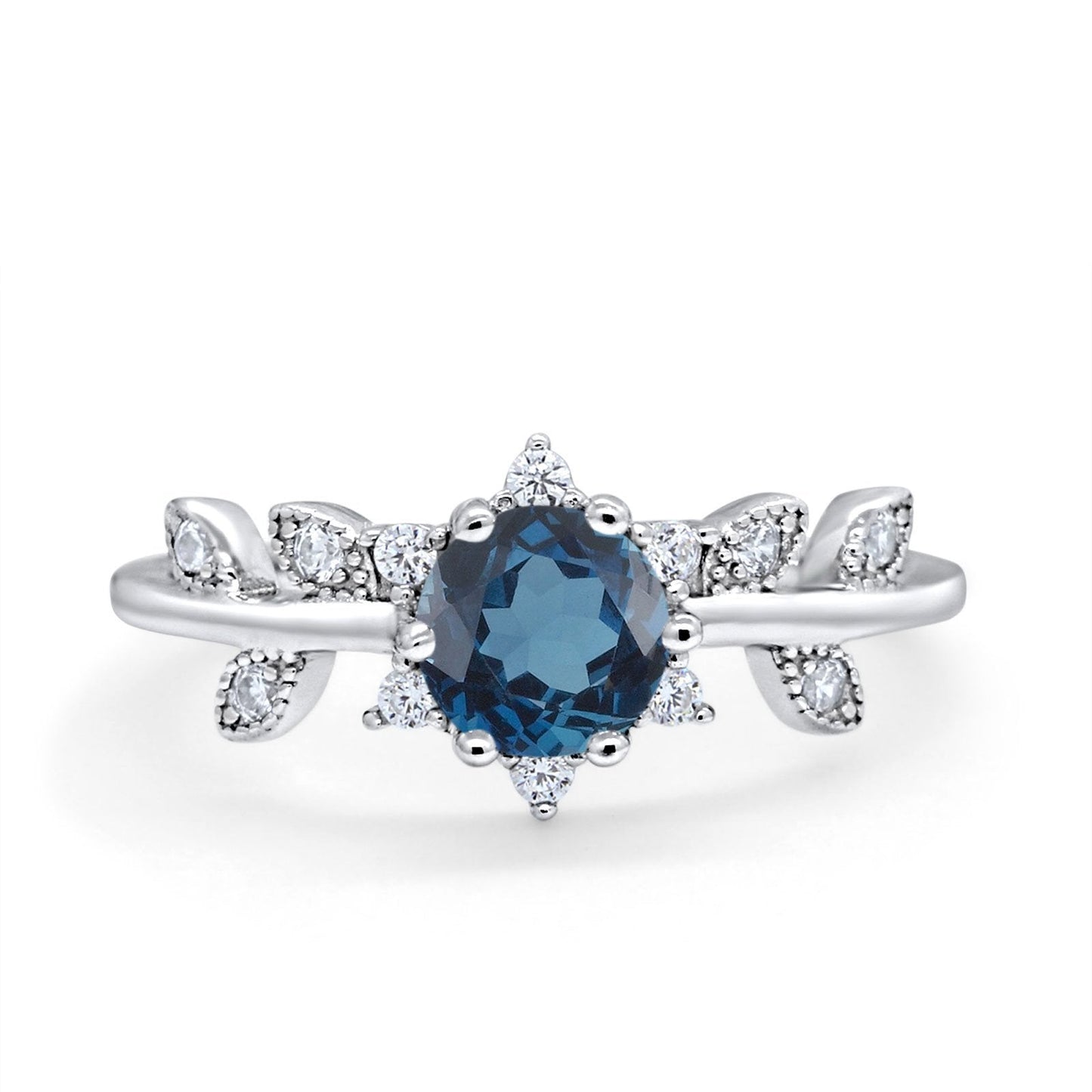 14K White Gold Round London Blue Topaz G SI 1.02ct Diamond Engagement Ring Size 6.5