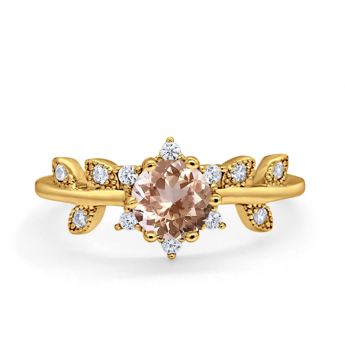 Bague de fiançailles en or jaune 14 carats avec morganite naturelle ronde G SI 1,02 ct et diamant taille 6,5