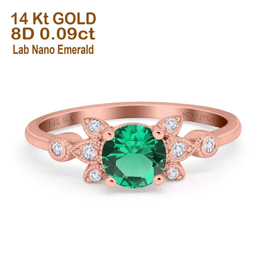 14K Rose Gold 1.37ct Round 7mm G SI Nano Emerald Diamond Engagement Wedding Ring Size 6.5