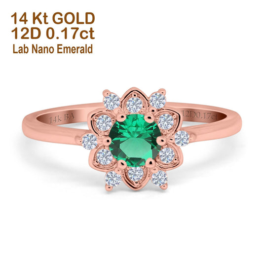 14K Rose Gold 1.01ct Round 6mm G SI Nano Emerald Diamond Engagement Wedding Ring Size 6.5