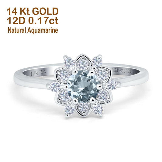 14K White Gold 1.01ct Round 6mm G SI Natural Aquamarine Diamond Engagement Wedding Ring Size 6.5