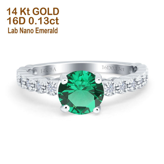 14K White Gold 1.16ct Round 6.5mm G SI Nano Emerald Diamond Engagement Wedding Ring Size 6.5