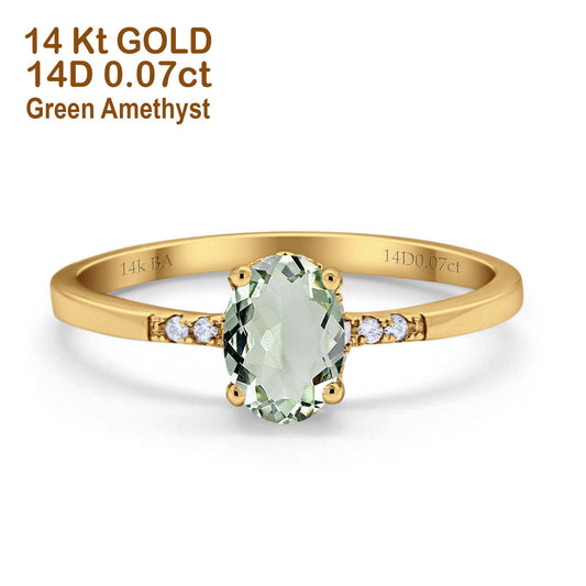 14K Yellow Gold 1.28ct Oval 8mmx6mm G SI Natural Green Amethyst Diamond Engagement Wedding Ring Size 6.5