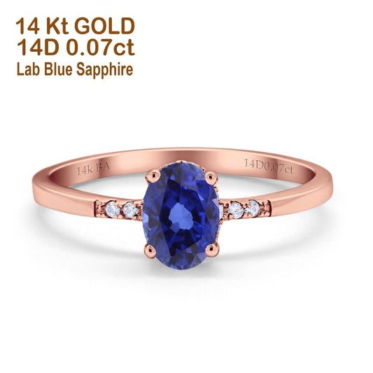 14K Rose Gold 1.28ct Oval 8mmx6mm G SI Nano Blue Sapphire Diamond Engagement Wedding Ring Size 6.5