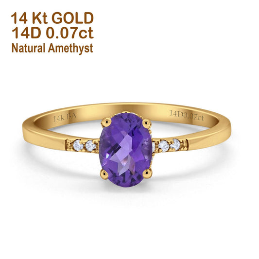 14K Yellow Gold 1.28ct Oval 8mmx6mm G SI Natural Amethyst Diamond Engagement Wedding Ring Size 6.5