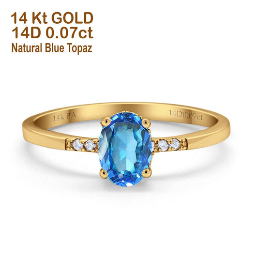 14K Yellow Gold 1.28ct Oval 8mmx6mm G SI Natural Blue Topaz Diamond Engagement Wedding Ring Size 6.5