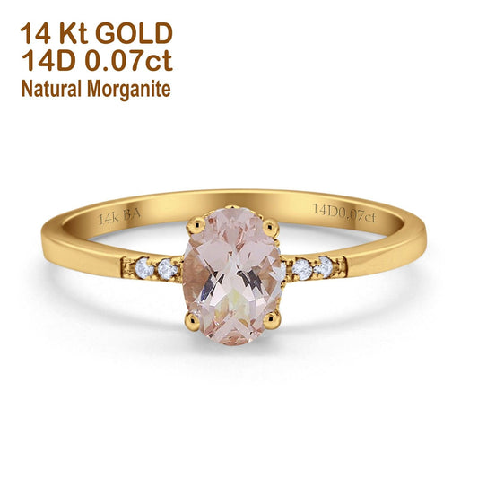 14K Yellow Gold 1.28ct Oval 8mmx6mm G SI Natural Morganite Diamond Engagement Wedding Ring Size 6.5