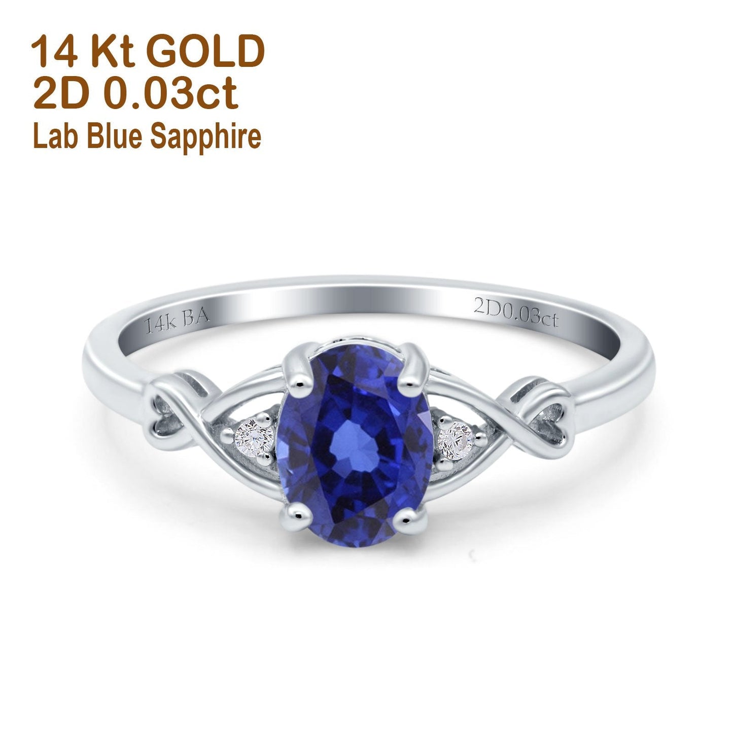 14K White Gold 1.24ct Oval Filigree Infinity 8mmx6mm G SI Nano Blue Sapphire Diamond Engagement Wedding Ring Size 6.5