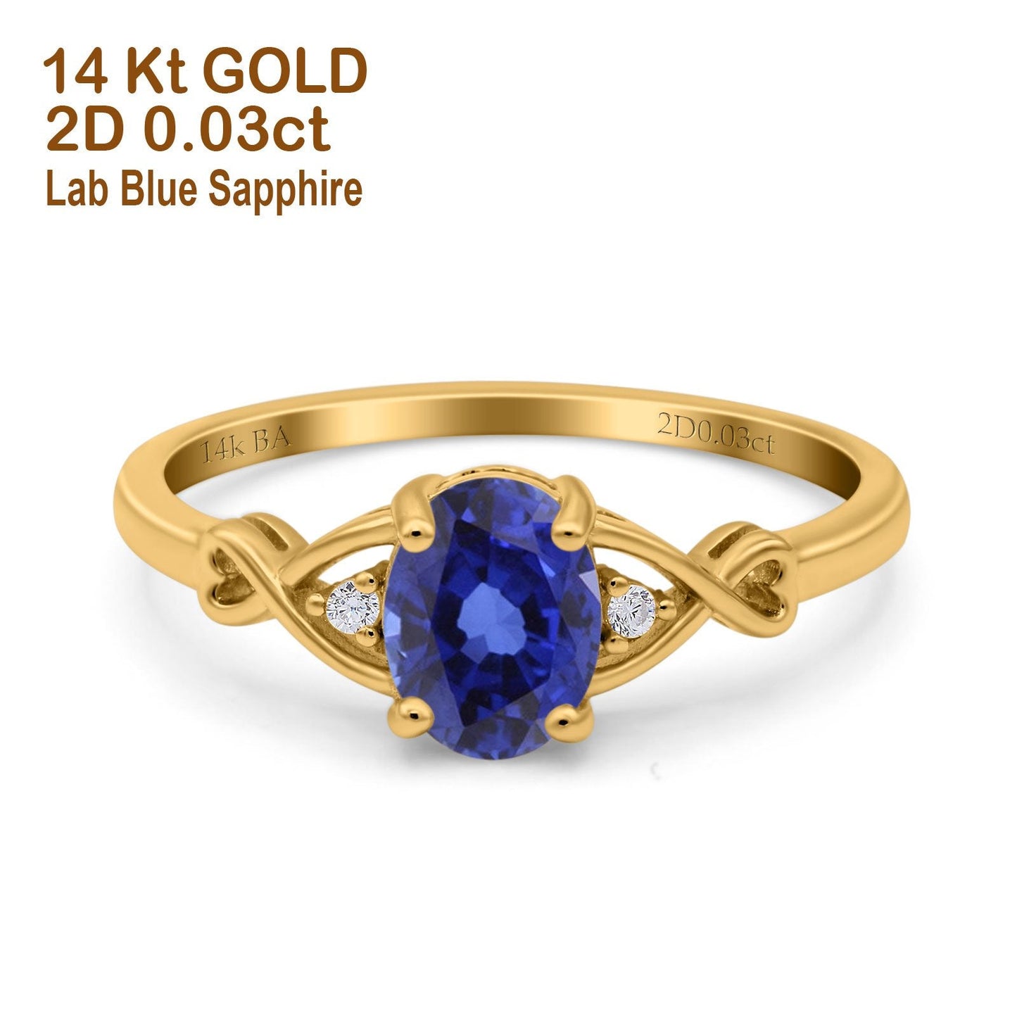 14K Yellow Gold 1.24ct Oval Filigree Infinity 8mmx6mm G SI Nano Blue Sapphire Diamond Engagement Wedding Ring Size 6.5