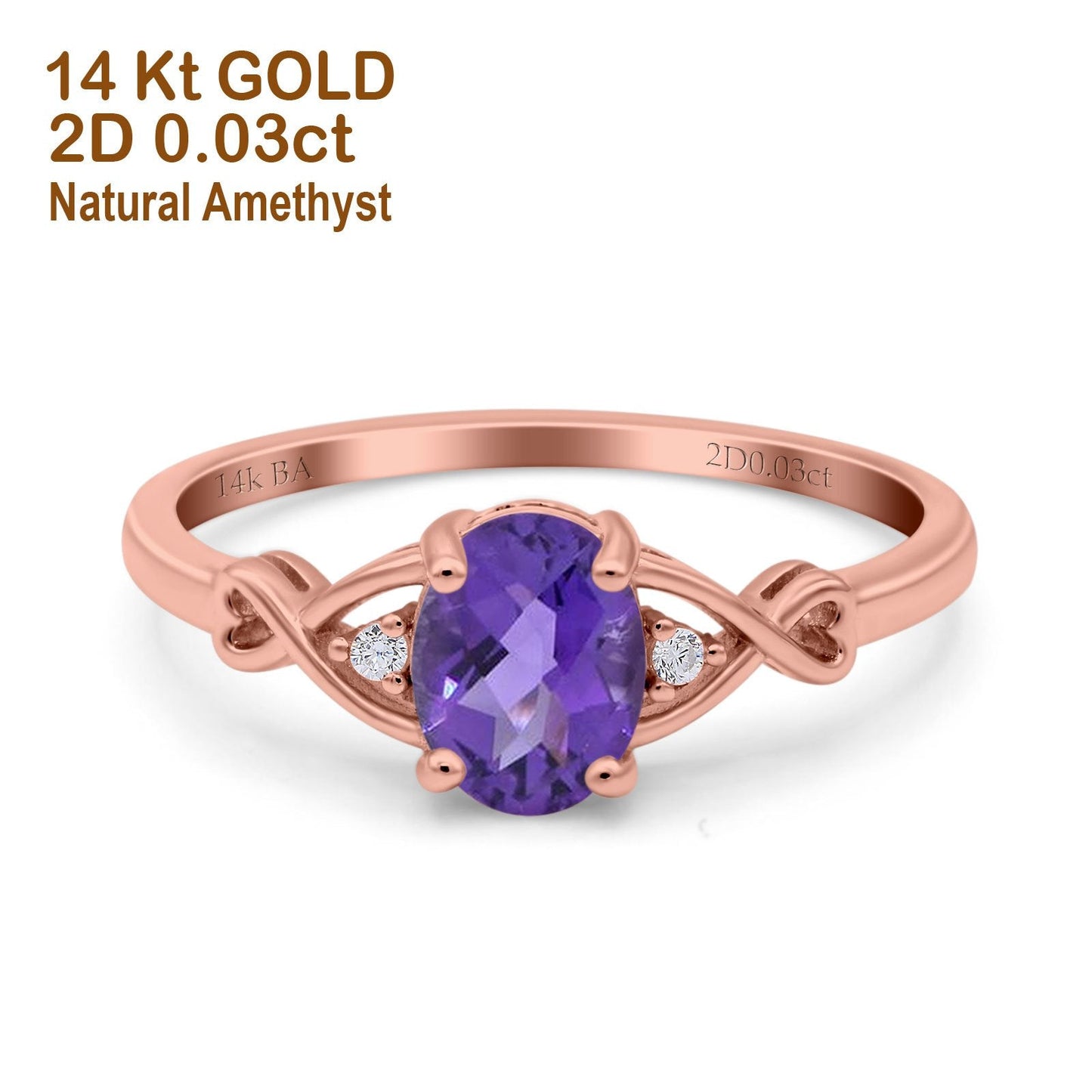 14K Rose Gold 1.24ct Oval Filigree Infinity 8mmx6mm G SI Natural Amethyst Diamond Engagement Wedding Ring Size 6.5