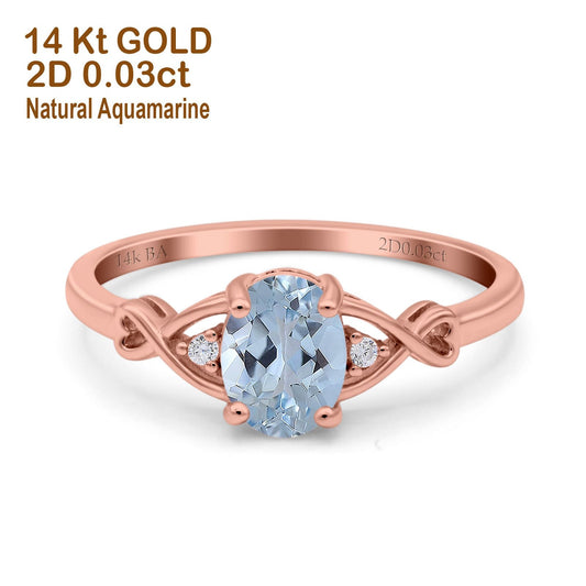 14K Rose Gold 1.24ct Oval Filigree Infinity 8mmx6mm G SI Natural Aquamarine Diamond Engagement Wedding Ring Size 6.5