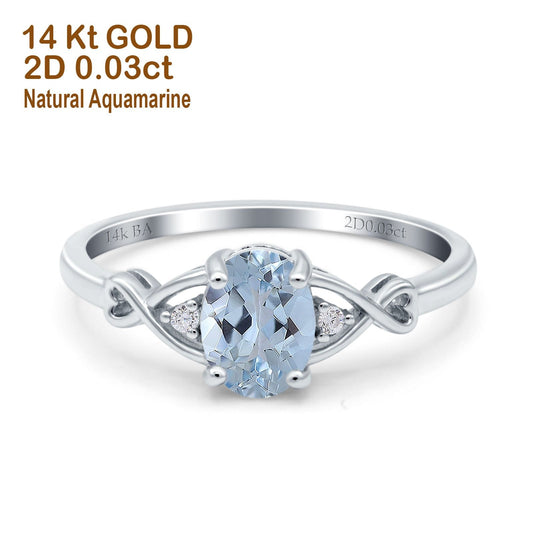 14K White Gold 1.24ct Oval Filigree Infinity 8mmx6mm G SI Natural Aquamarine Diamond Engagement Wedding Ring Size 6.5