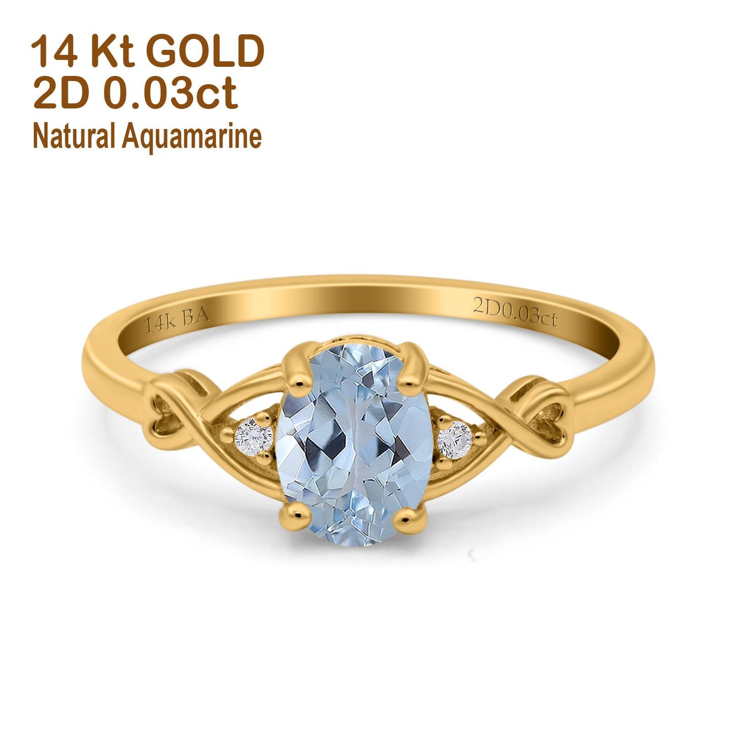 14K Yellow Gold 1.24ct Oval Filigree Infinity 8mmx6mm G SI Natural Aquamarine Diamond Engagement Wedding Ring Size 6.5