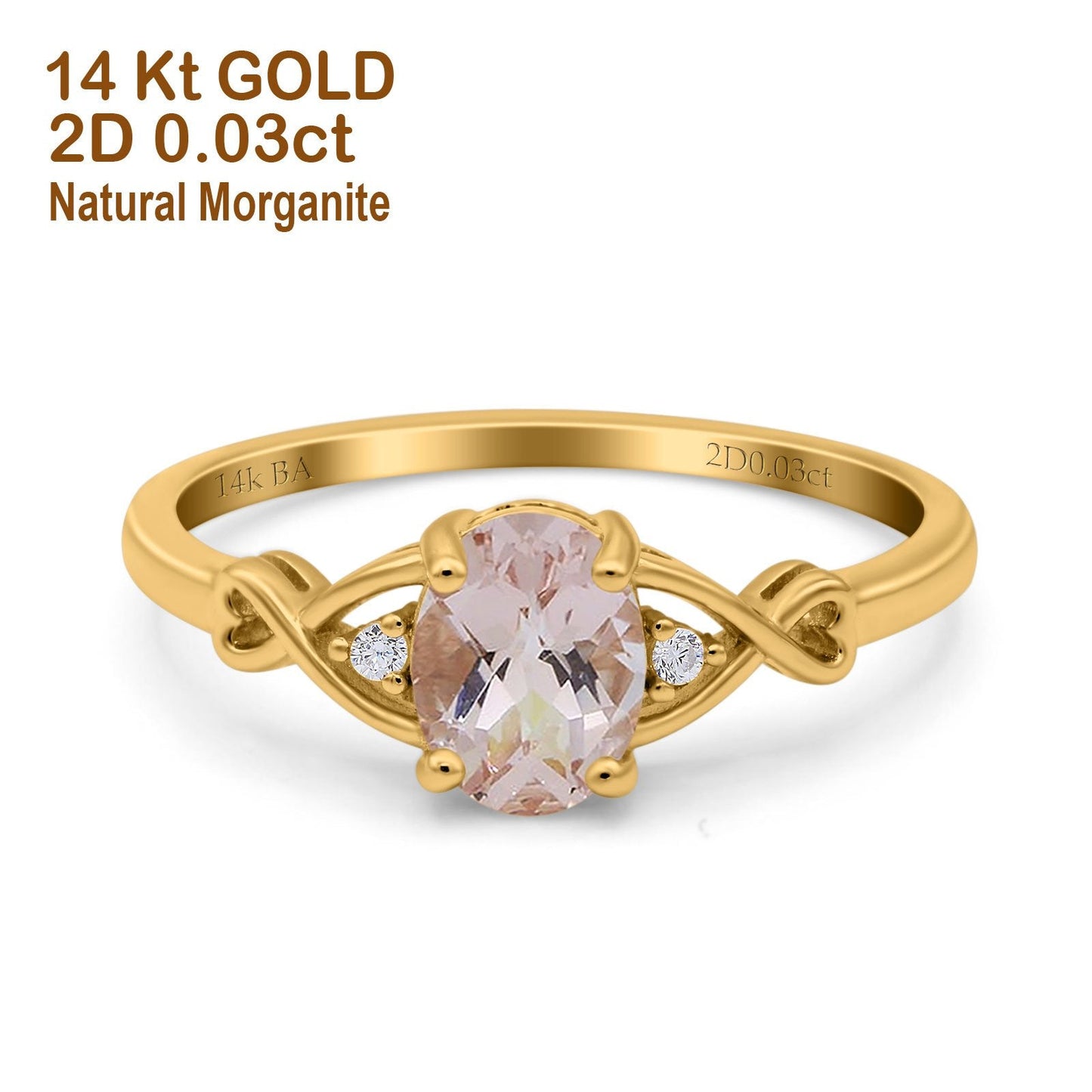 14K Yellow Gold 1.24ct Oval Filigree Infinity 8mmx6mm G SI Natural Morganite Diamond Engagement Wedding Ring Size 6.5