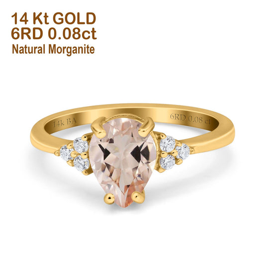 14K Yellow Gold 1.33ct Teardrop Pear 8mmx6mm G SI Natural Morganite Diamond Engagement Wedding Ring Size 6.5