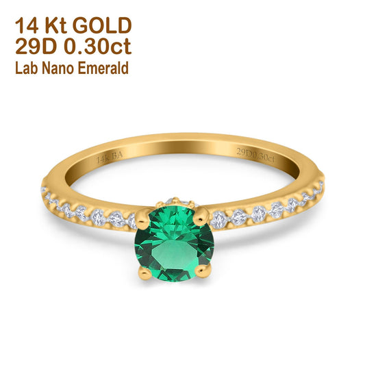 14K Yellow Gold 1.14ct Round Accent Vintage 6mm G SI Nano Emerald Diamond Engagement Wedding Ring Size 6.5