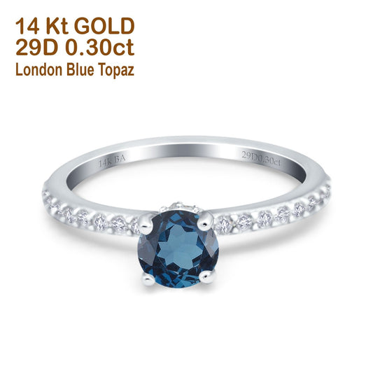 14K White Gold 1.14ct Round Accent Vintage 6mm G SI London Blue Topaz Diamond Engagement Wedding Ring Size 6.5