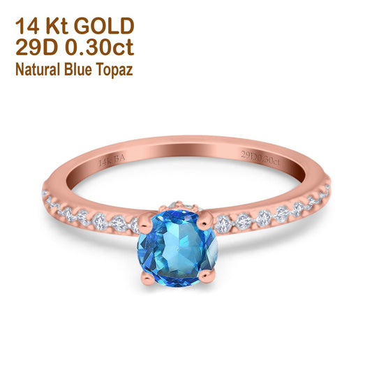 14K Rose Gold 1.14ct Round Accent Vintage 6mm G SI Natural Blue Topaz Diamond Engagement Wedding Ring Size 6.5