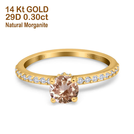 14K Yellow Gold 1.14ct Round Accent Vintage 6mm G SI Natural Morganite Diamond Engagement Wedding Ring Size 6.5