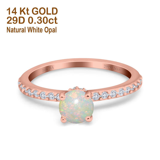 14K Rose Gold 0.30ct Round Accent Vintage 6mm G SI Natural White Opal Diamond Engagement Wedding Ring Size 6.5