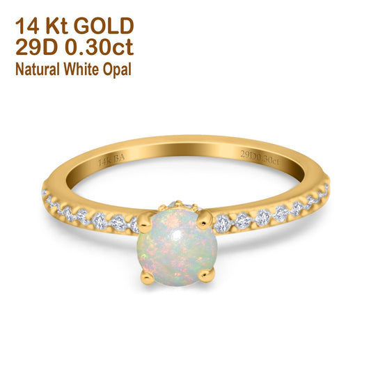 14K Yellow Gold 0.30ct Round Accent Vintage 6mm G SI Natural White Opal Diamond Engagement Wedding Ring Size 6.5