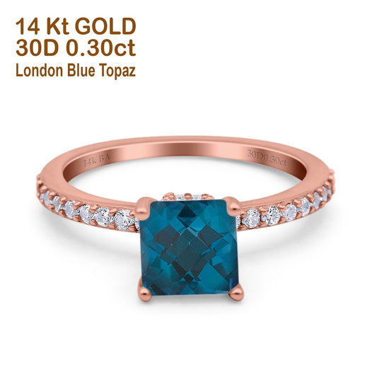 14K Rose Gold 1.55ct Cushion Cut Vintage 7mm G SI London Blue Topaz Diamond Engagement Wedding Ring Size 6.5