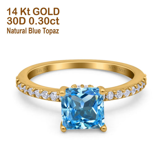 14K Yellow Gold 1.55ct Cushion Cut Vintage 7mm G SI Natural Blue Topaz Diamond Engagement Wedding Ring Size 6.5