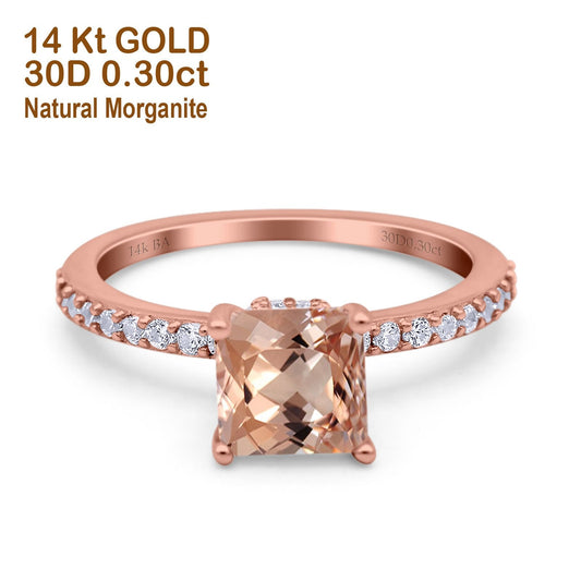 14K Rose Gold 1.55ct Cushion Cut Vintage 7mm G SI Natural Morganite Diamond Engagement Wedding Ring Size 6.5