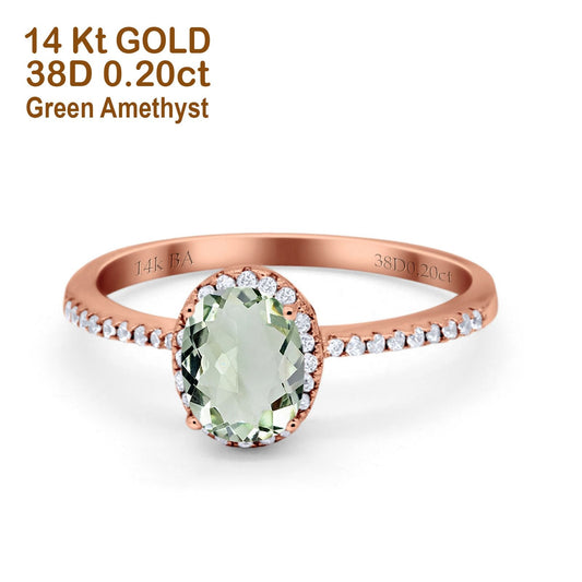 14K Rose Gold 1.41ct Oval 8mmx6mm Fashion Accent G SI Natural Green Amethyst Diamond Engagement Wedding Ring Size 6.5