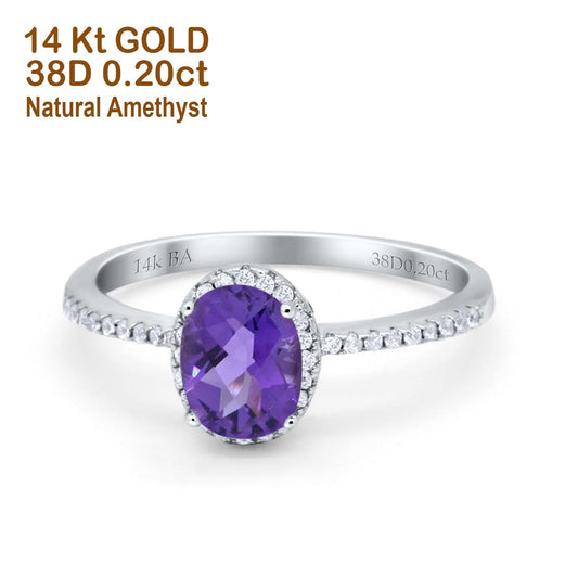 14K White Gold 1.41ct Oval 8mmx6mm Fashion Accent G SI Natural Amethyst Diamond Engagement Wedding Ring Size 6.5