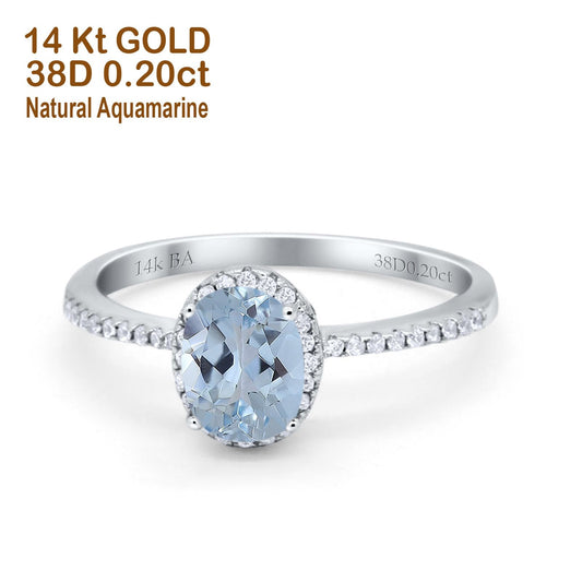 14K White Gold 1.41ct Oval 8mmx6mm Fashion Accent G SI Natural Aquamarine Diamond Engagement Wedding Ring Size 6.5