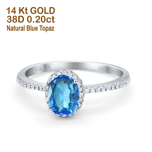 14K White Gold 1.41ct Oval 8mmx6mm Fashion Accent G SI Natural Blue Topaz Diamond Engagement Wedding Ring Size 6.5