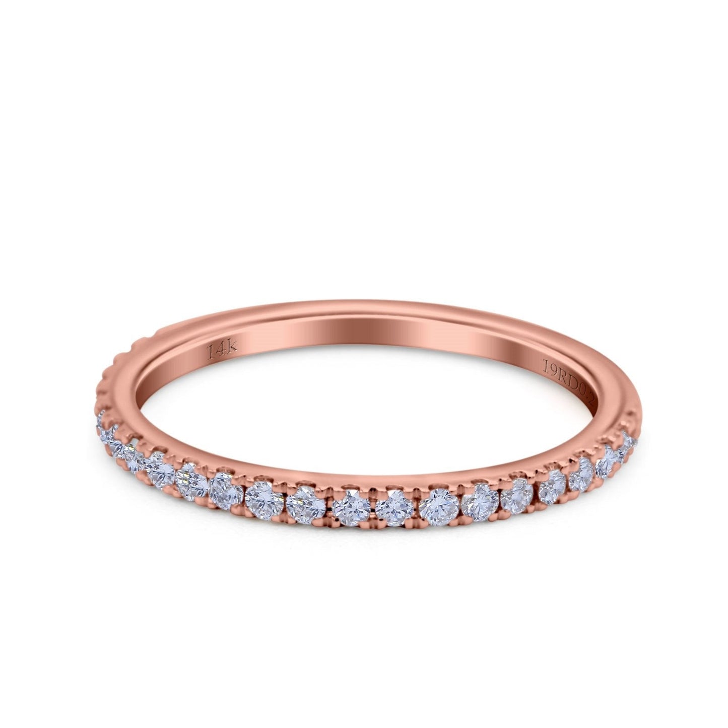 14K Rose Gold 0.28ct Round 1.6mm G SI Stacking Half Eternity Diamond Bands Engagement Wedding Ring Size 6.5