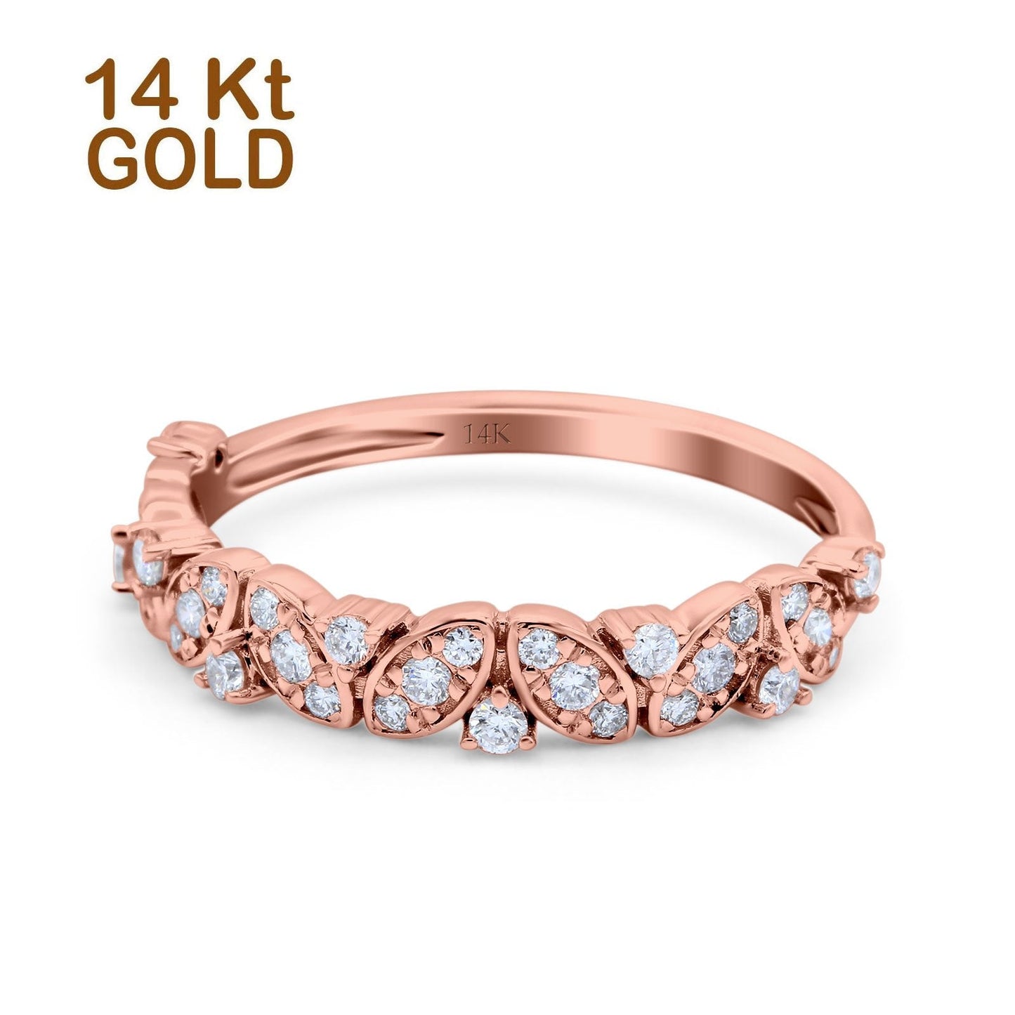 14K Rose Gold 0.23ct Marquise & Round 4.5mm G SI Art Deco Half Eternity Diamond Band Engagement Wedding Ring Size 6.5