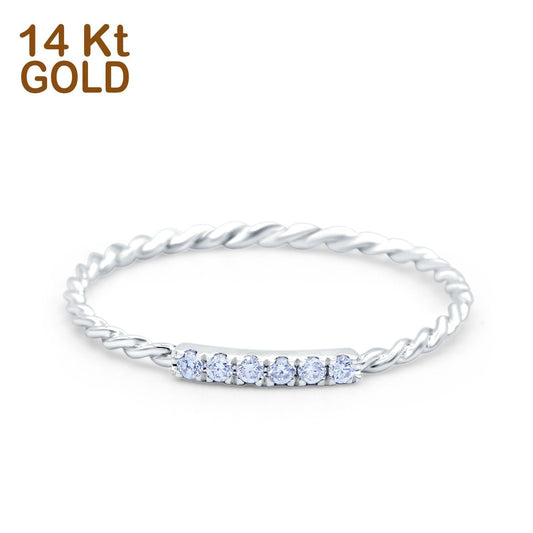 14K White Gold 0.06ct Round 1.5mm G SI Twist Braided Cable Diamond Eternity Band Engagement Wedding Ring Size 6.5