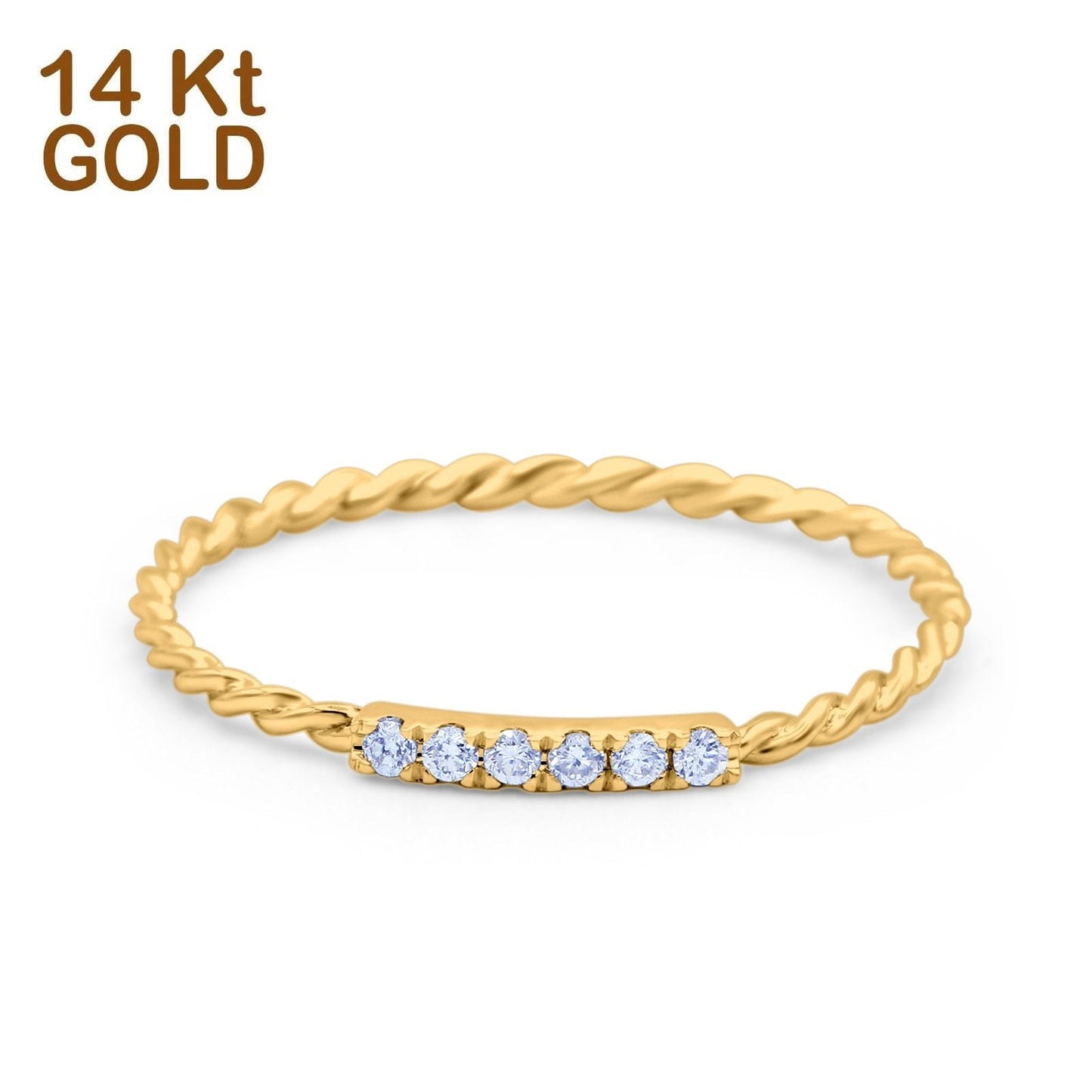 14K Yellow Gold 0.06ct Round 1.5mm G SI Twist Braided Cable Diamond Eternity Band Engagement Wedding Ring Size 6.5