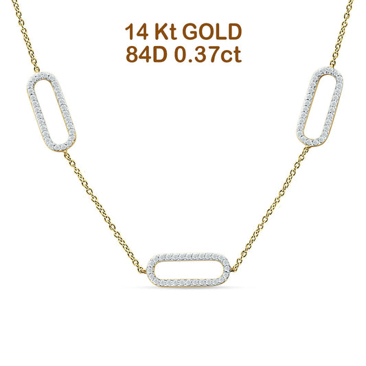 14K Yellow Gold 0.37ct Three Link Oval Paperclip Chain Necklace Natural Diamond Pendant 18" Long