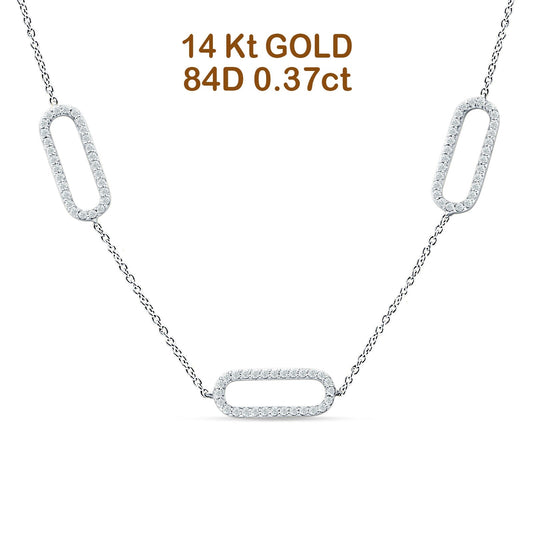 14K White Gold 0.37ct Three Link Oval Paperclip Chain Necklace Natural Diamond Pendant 18" Long