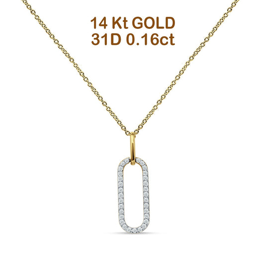 14K Yellow Gold 0.16ct Oval Papercllip Drop Necklace Natural Diamond Pendant 18" Long Wholesale