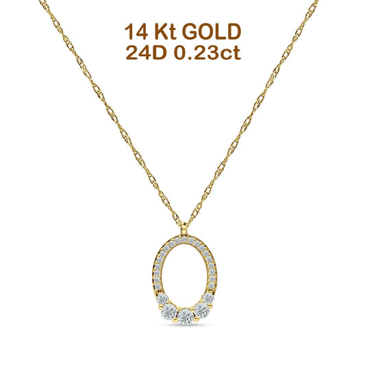 14K Yellow Gold 0.23ct Natural Diamond Open Oval Pendant Necklace 18" Long  Wholesale