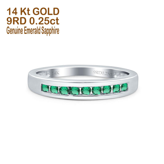 14K White Gold 0.25ct Round 3mm Art Deco G SI Half Eternity Green Emerald Band Diamond Engagement Wedding Ring Size 6.5